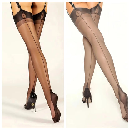 Luxury Polyamide 80% Thigh High Stockings for Women, 8 Denier, Solid Color, Knit Fabric, Back Seam, Elegant & Sexy