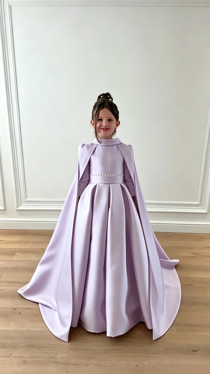 Luxurious White Sequin Beauty Pageant Dress With High Neck Long Sleeves A-line Tail Flower Girl Dress Toddler Princess Wedding