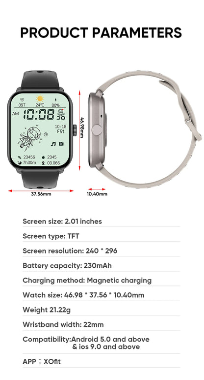 New Watch 5 Sports Smart Watch Men Women 2.01" AMOLED Screen Fitness Tracker Heart Rate ECG Waterproof GPS Track Call Smartwatch