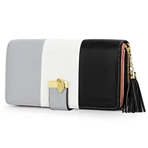 Pomelo Best Tri-color Women's Wallet Zipper Long Billfold PU Leather Large 9 Card Slots Coin Purse RFID Blocking Tassel Pendant