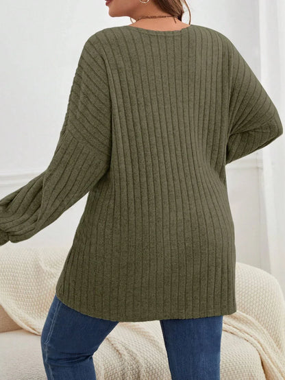 Autumn and Winter  Plus Size Women's 1XL-5XL Solid Color Loose Cardigan Top Women's Long Sleeved Knitted Jacket