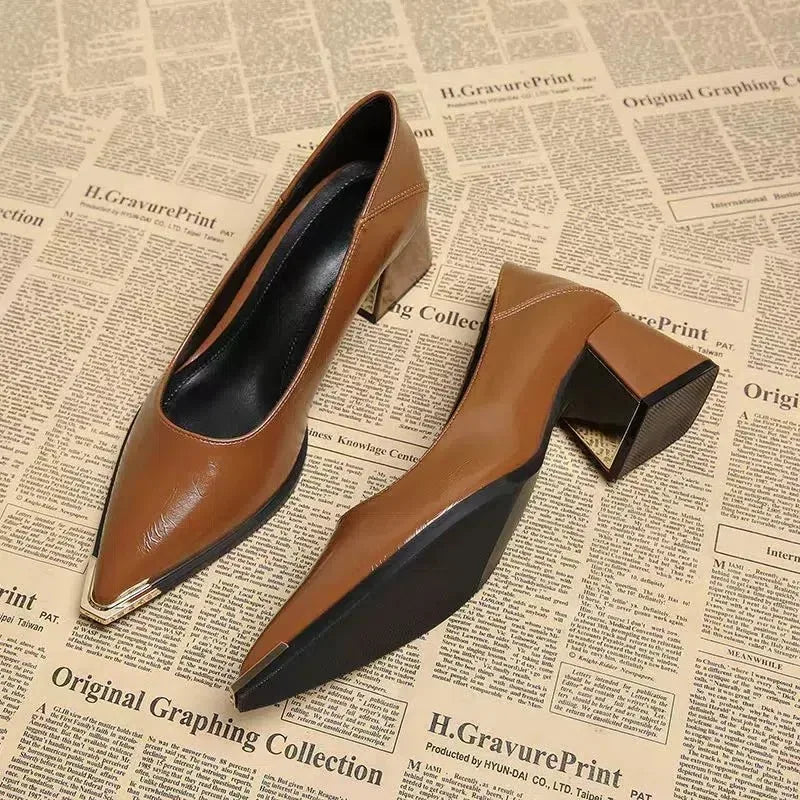 Elegant Heeled Women's Pointed Toe Fashion Shallow Shoes 2026 Autumn Party Loafers High Heel Dress Shoes Luxury Mujer Sandalias