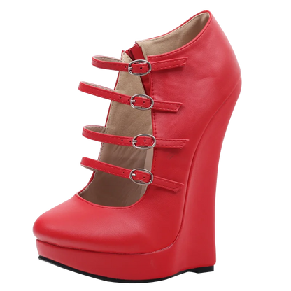 Blue PU Leather 6 Inch Wedge Sandals Women Sexy Multi Strap Buckle High Heel Platform Pumps Gothic Fetish Plus Size Shoe
