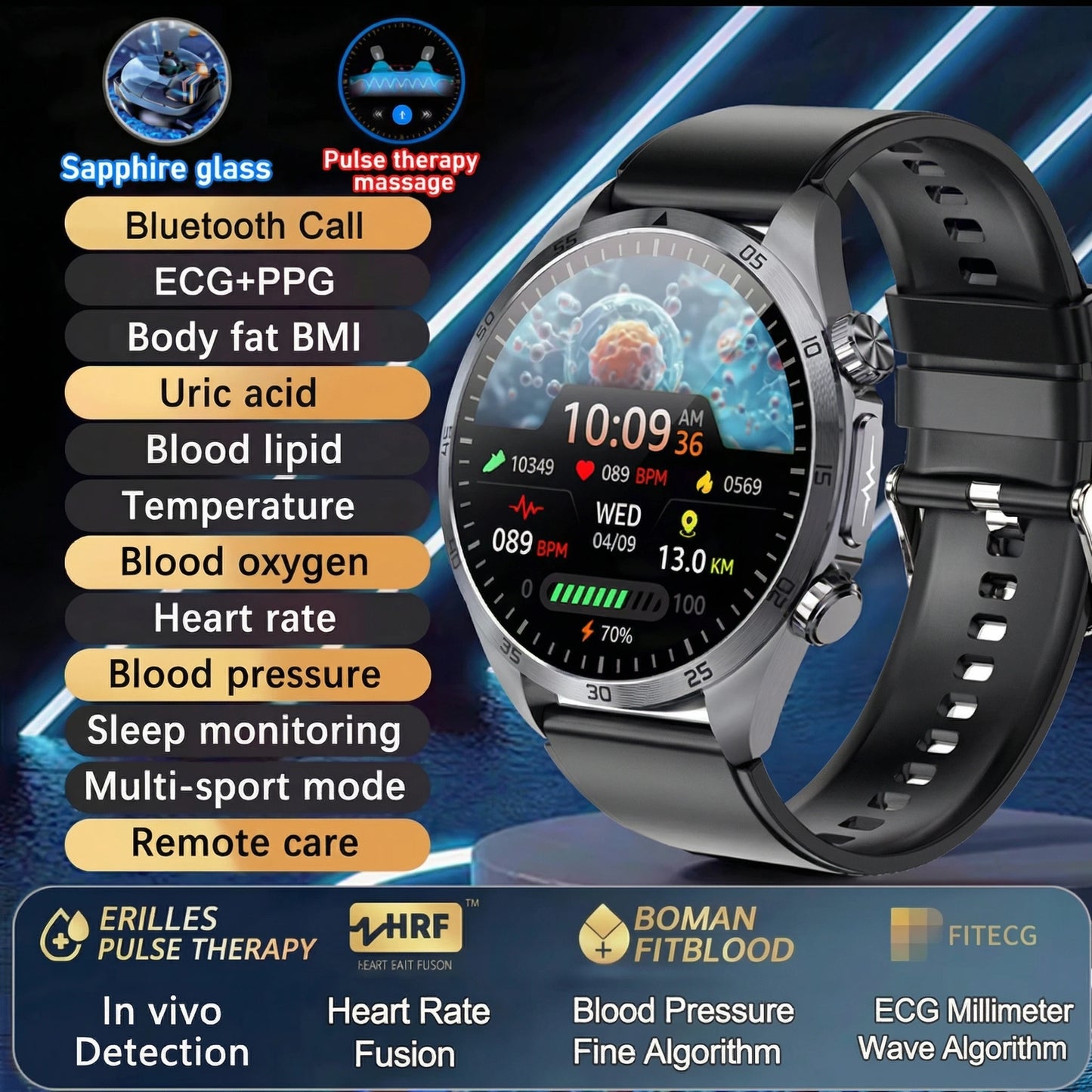 2026 New Medical Grade ECG Smart Watch Laser Treatment Accurate Measurement Blood Lipid Blood Oxygen BMI Sport Health Smartwatch