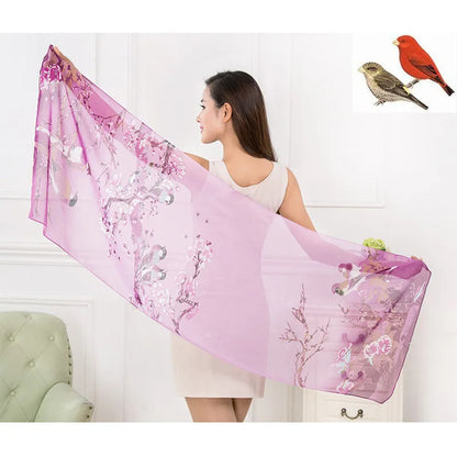 Floral Chiffon Scarf for Women - 160x50cm Silky Georgette, Lightweight  Summer Beach Wrap & Sun Protective Hijab