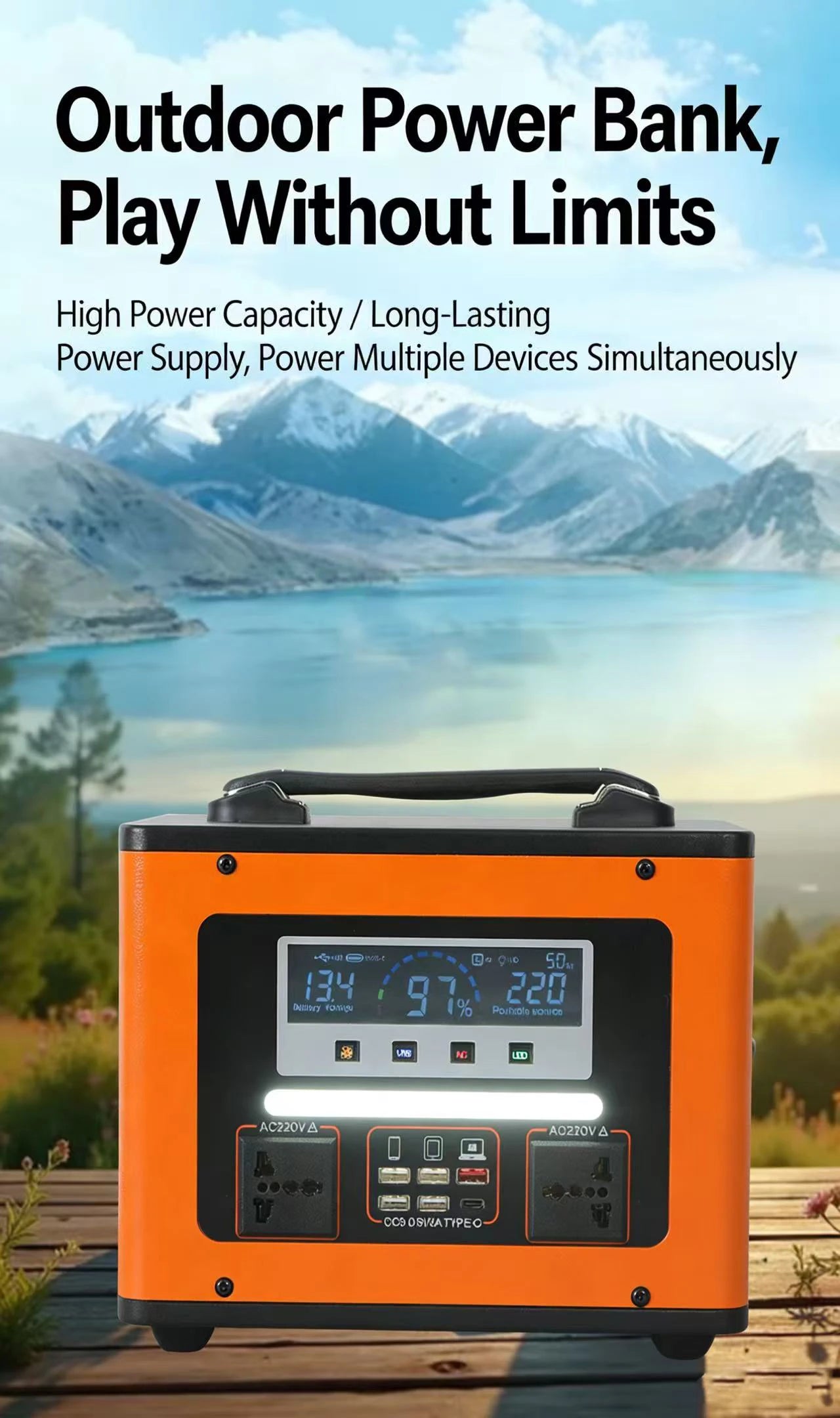 New  600Wh LiFePO4 220V High Power Portable Power Station 40AH Solar Outdoor Mobile Power Supply Home Emergency Energy Storage
