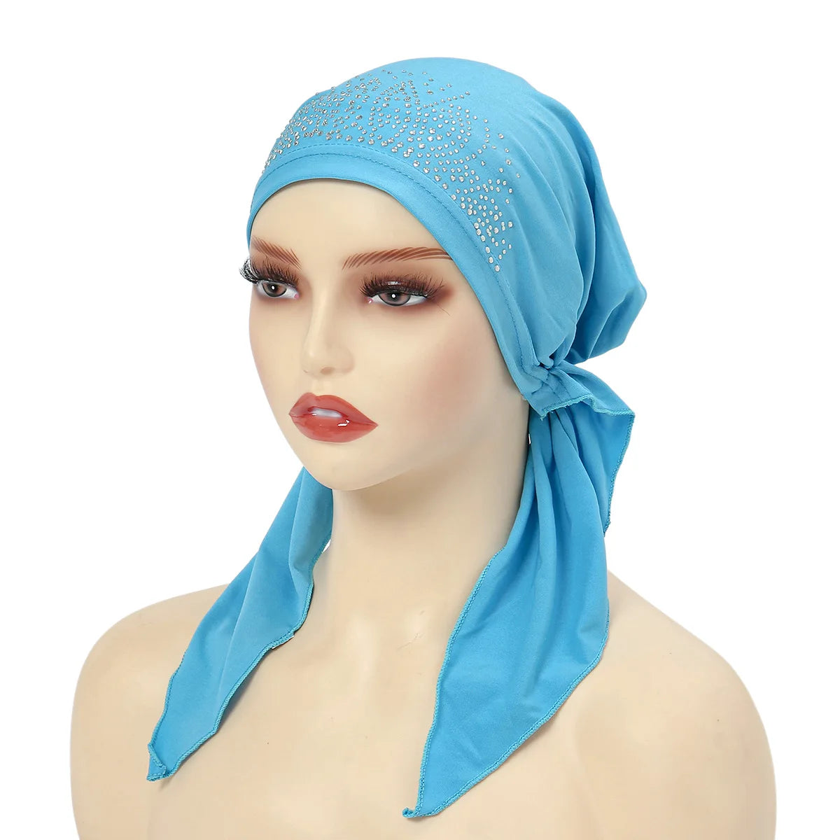 Fashion Muslim Headscarf Hat for Women Thin Summer Inner Hijab Caps Solid Color Diamond Turban Bonnet India Headwrap