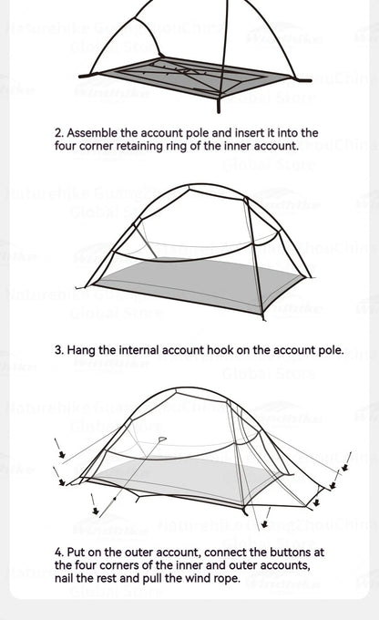 Naturehike Cloud Up Pro Tent Ultralight 1.36kg 1-2 Person 20D Waterproof Three Seasons for Camping Outdoor Hiking Backpack Tent