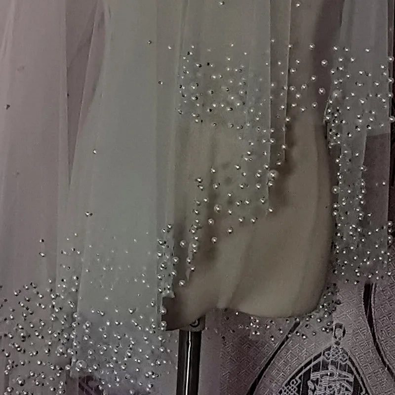 Solid White Full Pearl Veil Bridal Cathedral Wedding Accessories 2026 New Veil Elegant Veil Mariage Custom Made Veil