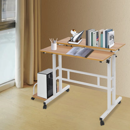 Mobile Computer Desk  with Tiltable Panels 6 Casters Adjustable Height Ergonomic Foldable Sit Stand Workstation for Home Office Dormitory Study Room