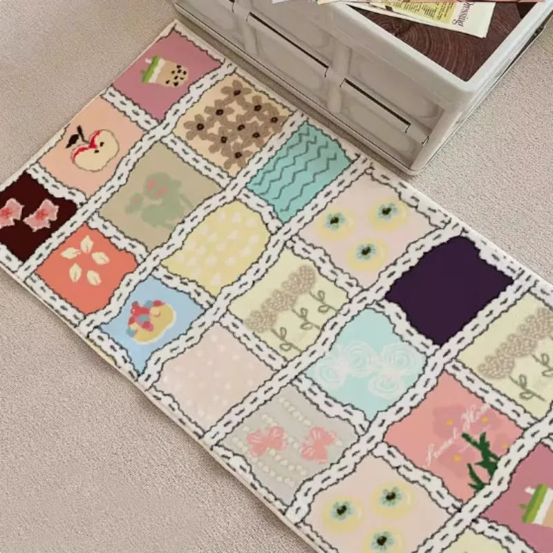 VIKAMA Cute Girly Shag Rugs - Cartoon Patchwork Checkered Carpet for Live Room Decor,Ultra Soft Plush Area Rug for Girl Bedroom