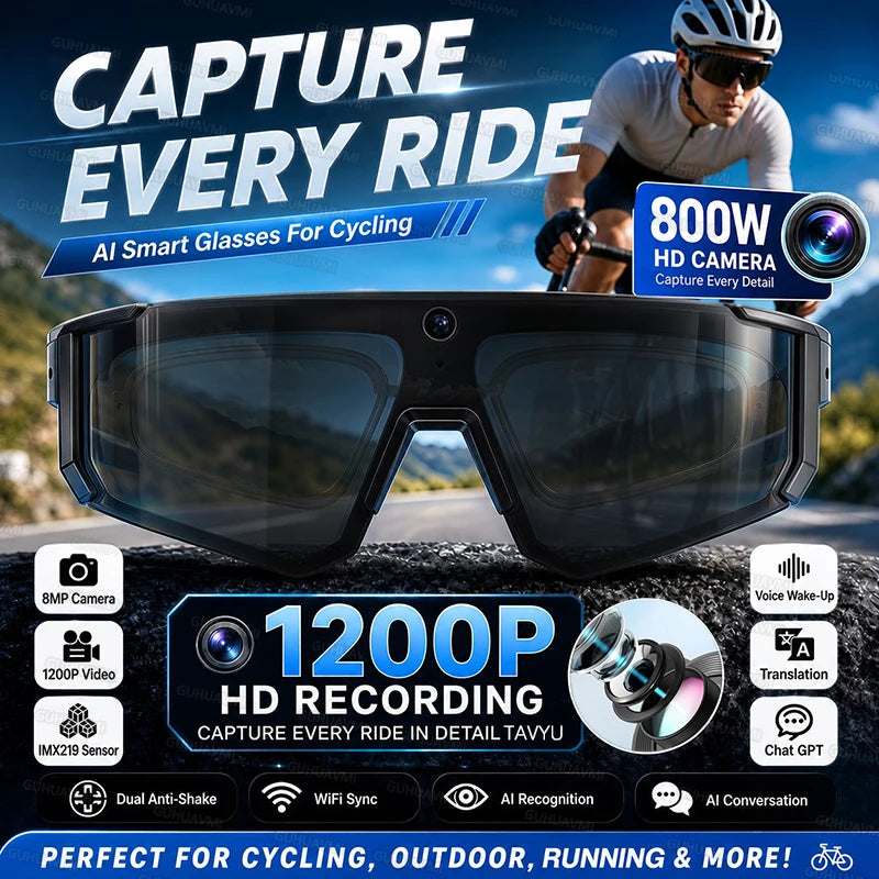 Outdoors Cycling AI Smart Glasses with Camera 1200P Video Recording Anti-Shake Shooting AI  Voice Translation Windproof Goggles
