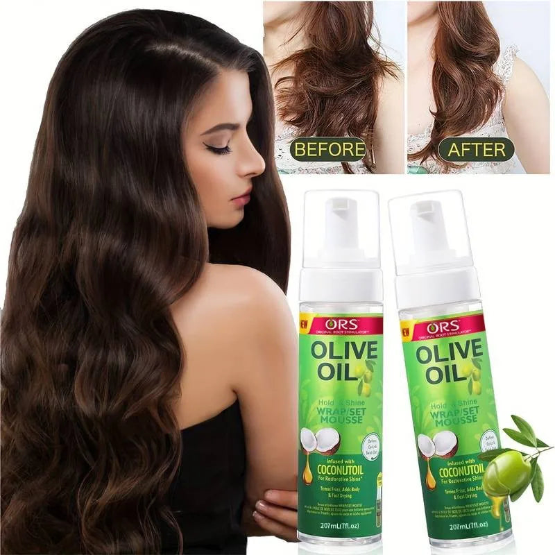 207ML Curly Hair Mousse For Wigs Strong Hold  Olive Oil Hair Styling Mousse Anti-Frizz Hair Foam Mousse For Styling Hair Women