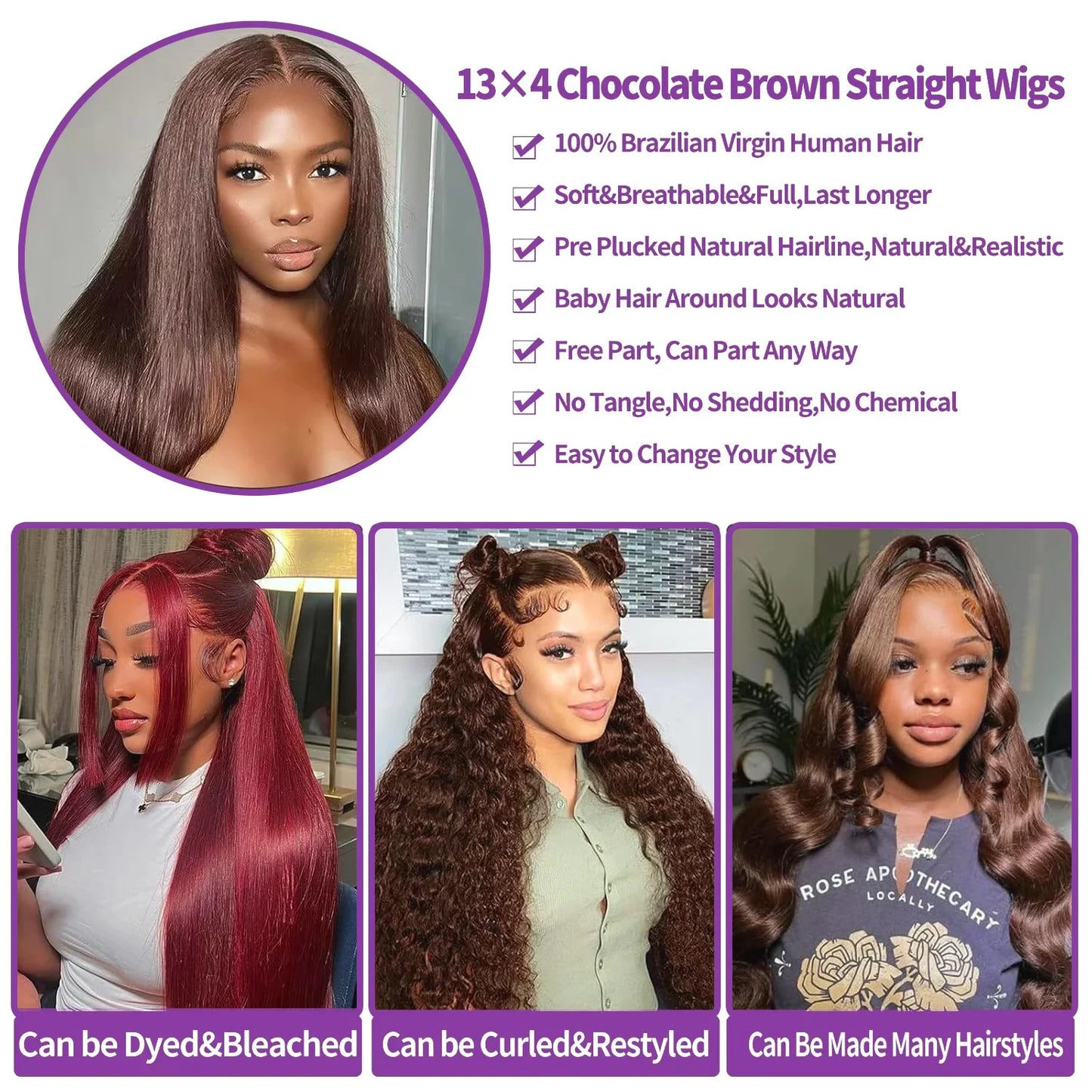 HD 13x6 13x4 Lace Frontal Wigs 100% Raw Vietnamese Chocolate Brown Straight Virgin Hair Pre Plucked Lace Front Human Hair Wigs
