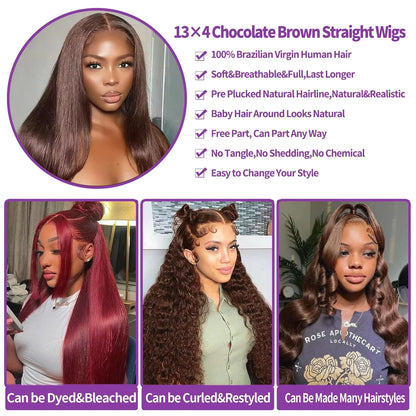 HD 13x6 13x4 Lace Frontal Wigs 100% Raw Vietnamese Chocolate Brown Straight Virgin Hair Pre Plucked Lace Front Human Hair Wigs