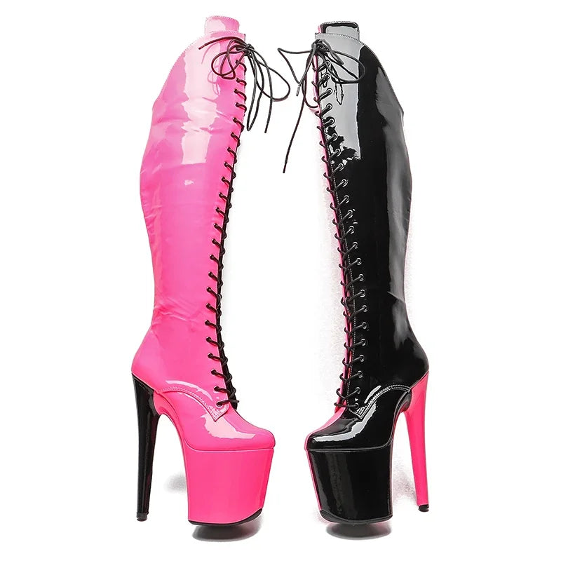 Leecabe 20CM/8inches Two Color Patent Upper Fashion Lady High Heel Platform Pole Dance Boots