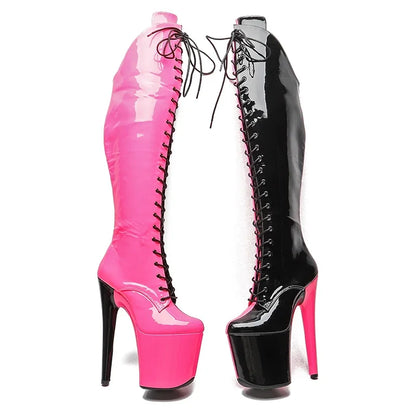 Leecabe 20CM/8inches Two Color Patent Upper Fashion Lady High Heel Platform Pole Dance Boots