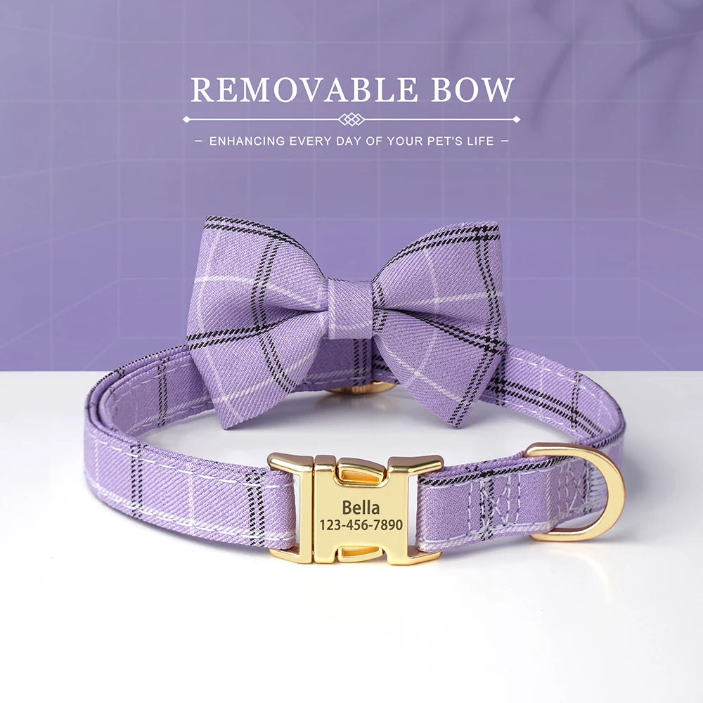 Personalized Dog ID Collar Cute Bowtie Pet Collars Necklace Free Engraving Puppy Cat Buckle Collar For Small Medium Dogs Cats