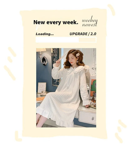 Womens Nightwear Nightdress Flannel Thickened Solid Colour Nightgown Doll Collar Student Warm Coral Velvet Ruffle Dress Robes Se