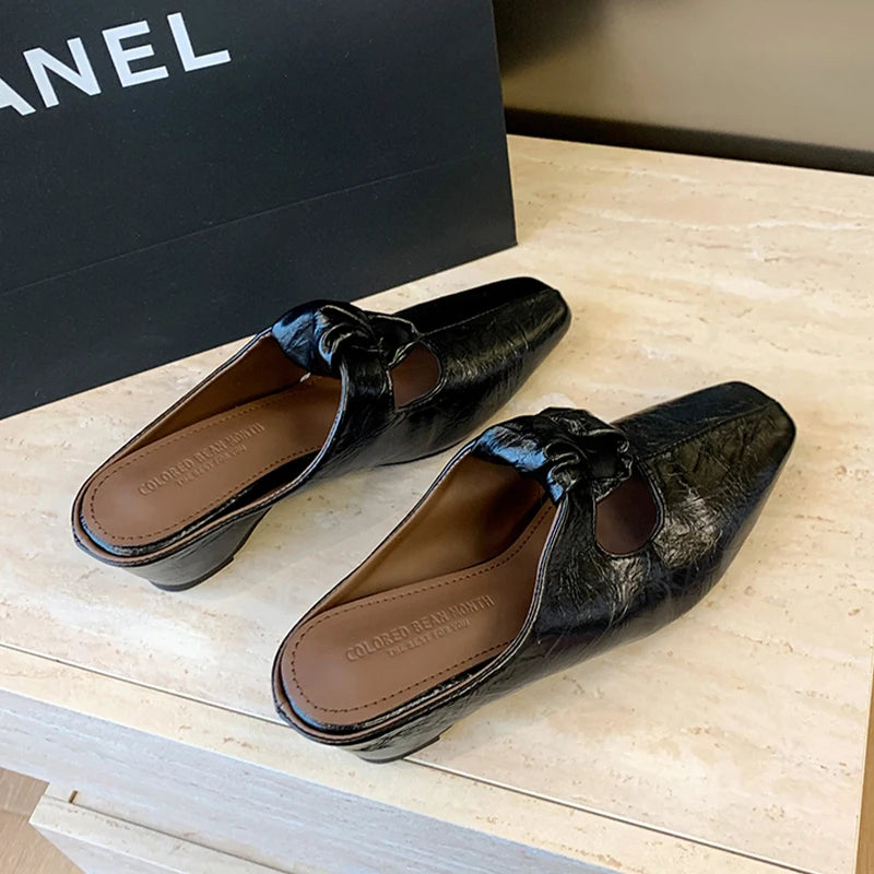 Women Heeled Sandals Slingback Mules Leather Shoes Summer Slippers 2026 Luxury Mary Jane Shoes Comfort Flip Flops Mujer Slides