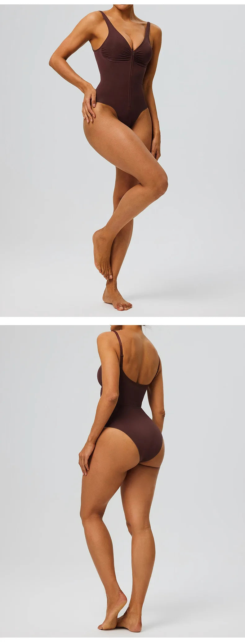 Seamless Bodysuit with Strong Compression Molding Abdominal Compression Underwear Straps Zipper One-Piece Shapewear Yoga Sets