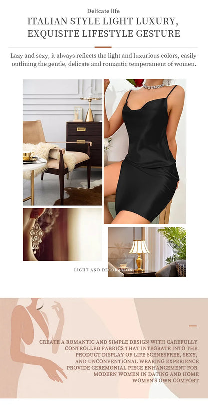 Backless Suspender Skirt Dress for Women Comfortable Pajamas Summer Solid Silk Satin Imitation Silk Sexy Backless Nightgown
