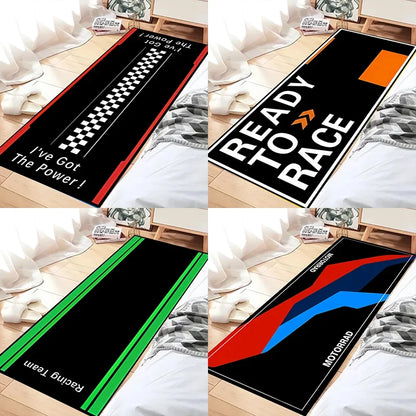 VIKAMA Anti-Slip Racing Motorcycle Mat Long Garage Floor Carpet Cool Display Rug for Home Living Room Decor