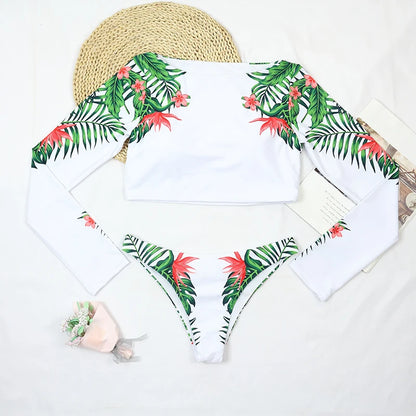 TYAKKVE Surf Swimwear Rash Guard Long Sleeve One Piece Swimsuit For Women Print High Neck Bodysuits Swim Suits Backless Monokini