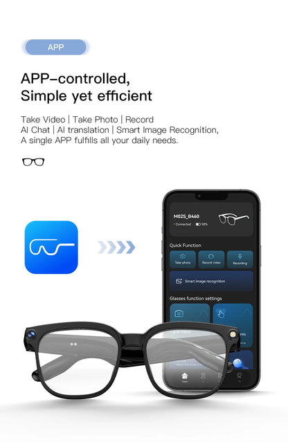PEJE AI Smart Glasses with Camera, 1080P HD Video Recording Glasses, AI Assistant (ChatGPT/Doubao), Real-Time Translation
