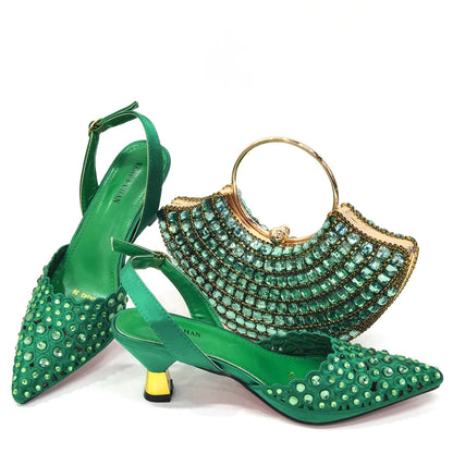 Venus Chan New Arrival Italian Design Nigerian Fashion Party Wedding Shoes and Bag Set Decorated With Flower in Blue Color