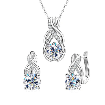 IOGOU Luxury 6.0CTW 8MM VVS1 Moissanite Jewelry Set 925 Silver Infinity Pendant Necklace Drop Hoop Earrings Sets for Women Gifts