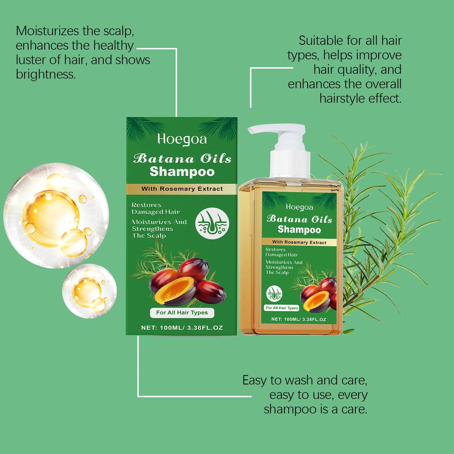 HOEGOA Batana Oils Shampoo All-Round Scalp Care Keep Healthy Luster Promotes Hair Growth Prevents Hair Loss