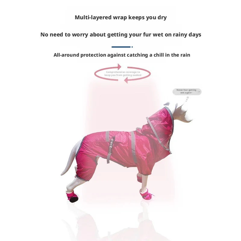 Reflective Dog Raincoat with Clear Hood, Waterproof 4-Legged Pet Rain Jacket for Small Medium Dogs