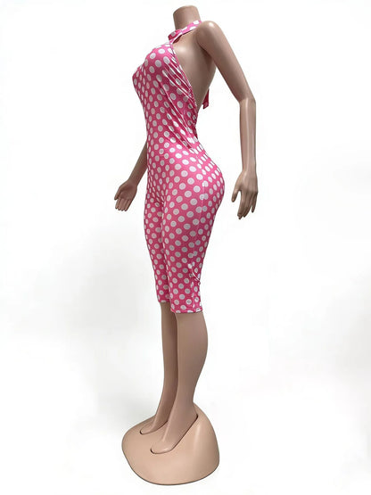 European and American New Style Women's Clothing Spring and Summer Polka Dot Print Elastic Halter Neck Backless Slim Fit Jumpsuit Women's Jumpsuit