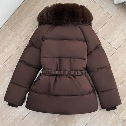 2026 Winter Coat New Women's Clothing Large Fur Collar Cotton Jacket Cold Protection Warmth Parker Thicke Waist Cotton Overcoat