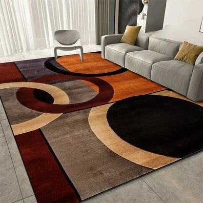 VIKAMA Modern Curve Rug Non Slip Orange Beige Black Abstract Geometric Area Carpet for Living Room Bedroom