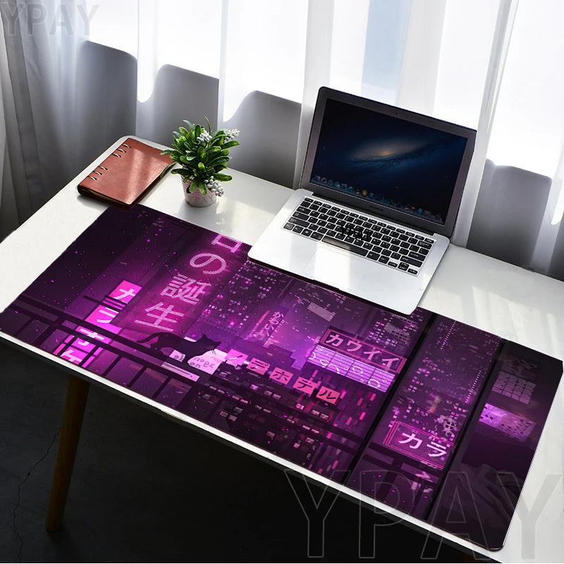 Pixel Mouse Pad Japan Street Large Gamer Mousepad Keyboard Mat Office Mouse Mats Rubber Slipamt Deskpad XXL Table Mat