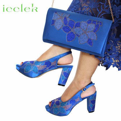 Baby Pink Flower Pattern Mature Pumps African Design Women Matching Shoes and Bag with Platform High Quality Sandals for Wedding