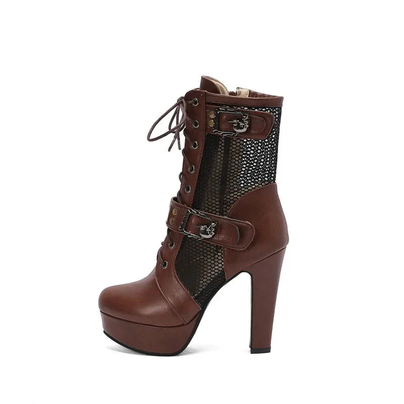 2025 New Lace-up Mesh Summer Boots Women Sexy High Heels Platform Sandals Large Size Women's Custom Boots Female Shoes