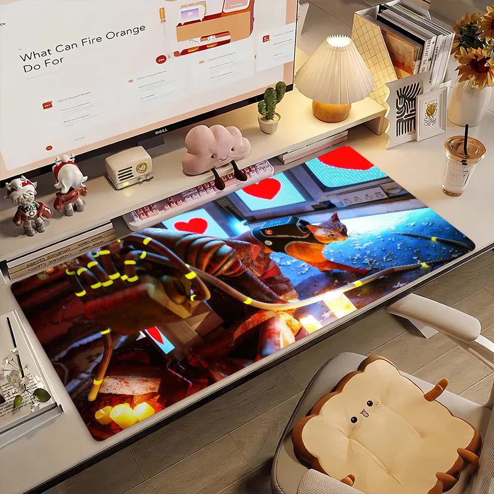 S-Stray Cat Adventure Game Mouse Pad Anti Slip Rubber Edge Locked Thickened Laptop Gaming Desk Mat