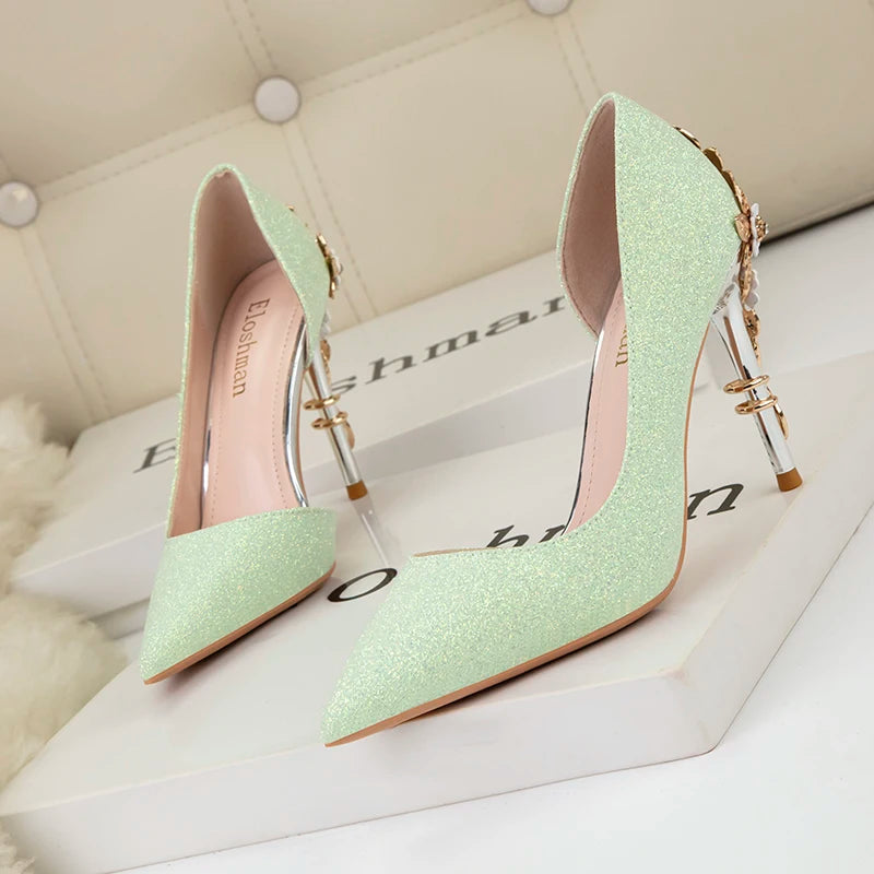 Luxury Women Wedding Shoes High Heels Rhinestone Slik Woman Pumps Pointed Toe Party Shoes Thin Heels Spring Autumn New Arrival