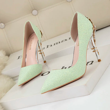 Luxury Women Wedding Shoes High Heels Rhinestone Slik Woman Pumps Pointed Toe Party Shoes Thin Heels Spring Autumn New Arrival