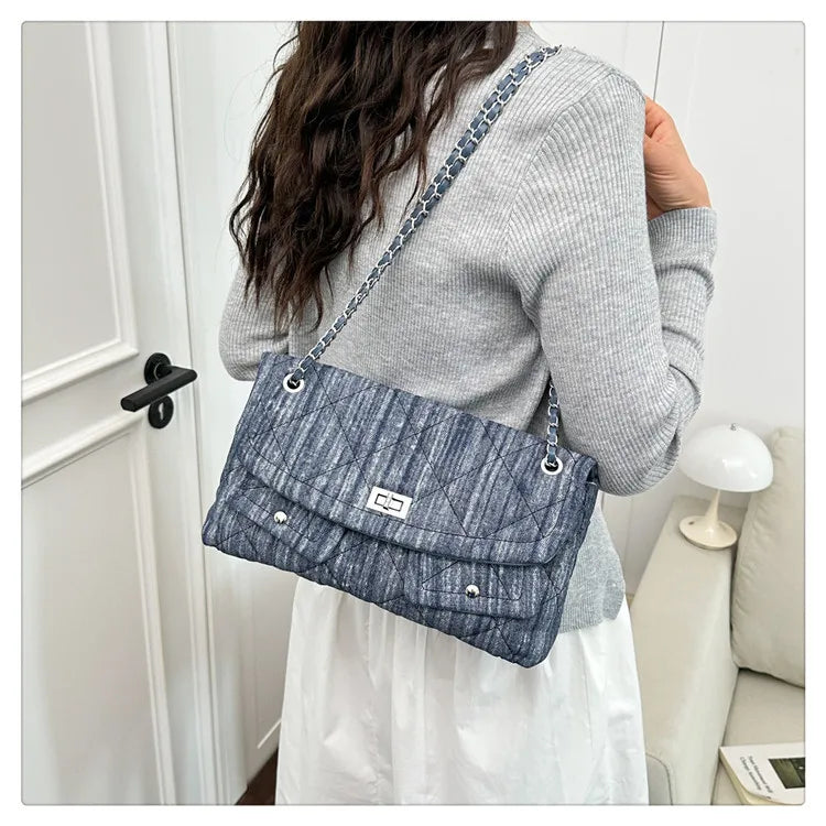Korean Brand Shoulder Bag 2026 New Denim Side Bags for Women Ladies Crossbody Solid Fashion Chain Designer Daily Commuter City