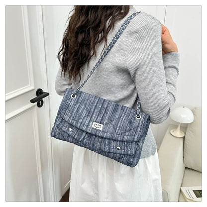 Korean Brand Shoulder Bag 2026 New Denim Side Bags for Women Ladies Crossbody Solid Fashion Chain Designer Daily Commuter City