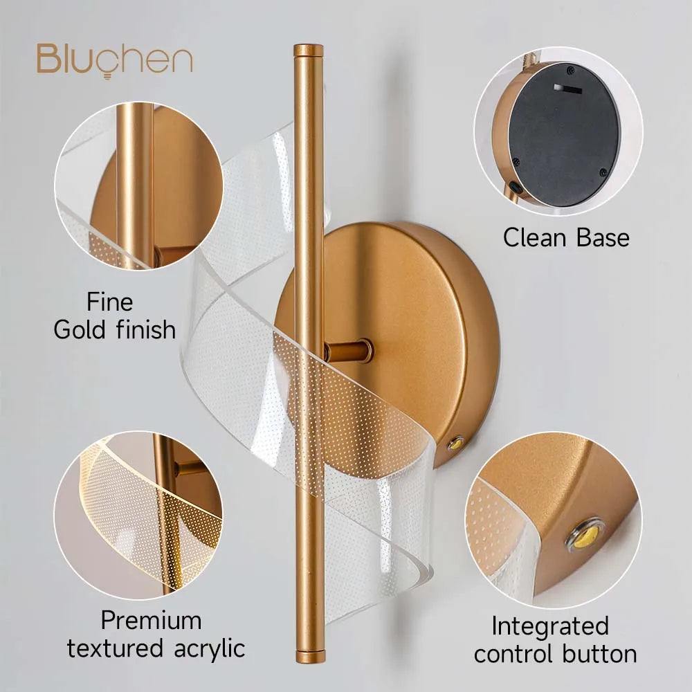 Rechargeable Interior Wall Lights Gold 10000mAH Wireless LED Wall Lamp Battery Operated Beside Bedroom Light Hallway Living Room