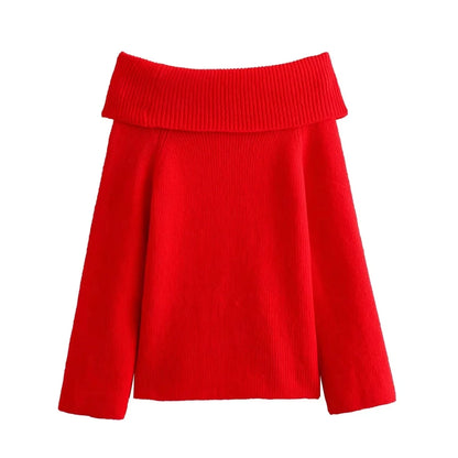 HH Women Fashion Solid Off Shoulder Sweater Long Sleeve Knitted Pullover Sweater Autumn Female Casual Knitwear Chic Top