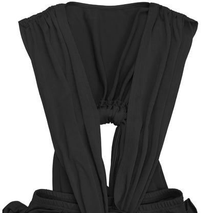 HLJ Sexy Solid Color Bodycon Jumpsuits Women Halter Deep V Neck High Waist Ruched Flare Rompers Party Club Streetwear Overalls