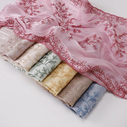 Luxury Sequin Floral Hijab Shimmer Shawl Glitter Shiny Headscarf Elegant Muslim Head Scarf for Wedding Soft Flowy Lace Edge