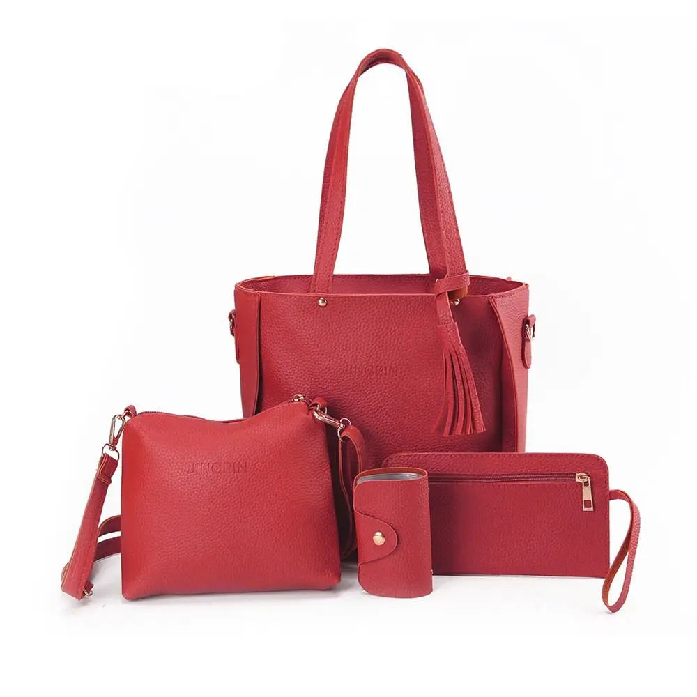 4Pcs/set PU Leather Crossbody Bags High Capacity Women Bag Set Pattern Portable Shoulder Bags Purse Simple Ladies Handbag
