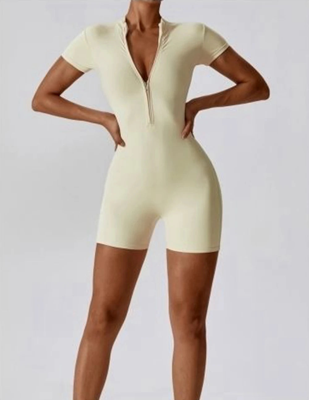 Womens Yoga Jumpsuits Short Sleeve Summer Thin Slim Fit Stretch One Piece Playsuits Romper Sexy Fitness Female Zipper Sportwears